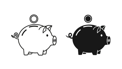 Piggy Bank with Coin Icon Vector Illustration, Saving Money Concept, Flat Design