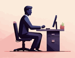 Dedicated professional engaged in computer work at a modern office desk for business productivity