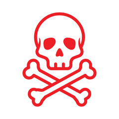 Red skull and crossbones warning symbol icon for danger or poison hazard