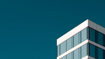Obraz premium Modern Architectural Vista: A minimalist composition highlighting the clean lines of a contemporary building against a vast, clear blue sky, emphasizing space and architectural design.