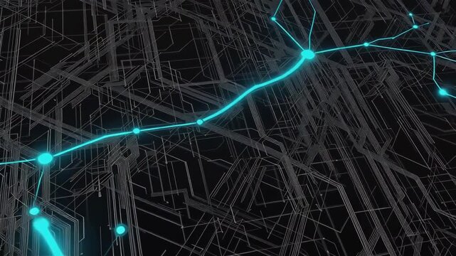 A digital representation of a neural network with glowing connections.