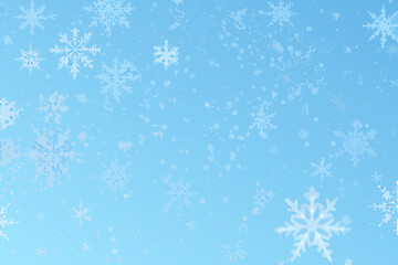 A serene blue background adorned with delicate white snowflakes falling gently