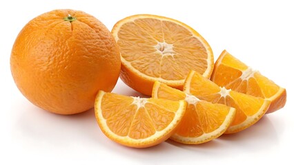 Vibrant orange slice isolated on whiteOrange slice isolated on white. Orange with slice and half on white background. Orange fruit collection with clipping path. Full depth of field.fruit, orange, gra