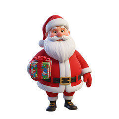 Cheerful Santa Claus Holding a Decorated Gift Box, Ready for Christmas Celebrations