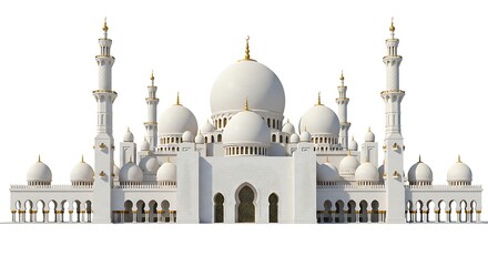 Obraz premium Stunning white mosque, an architectural masterpiece with intricate domes and towering minarets, embodying spiritual elegance and cultural significance