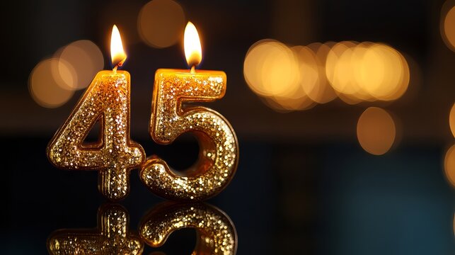 Glittering Gold 45th Birthday Candles with Flames