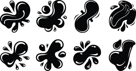 Liquid Splatter, Ink Blot, and Fluid Drip Vector Icon Set