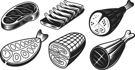 Hand Drawn Butcher Meat Cuts Vector Collection © nitthi