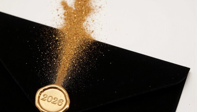 Black Envelope With Gold Dust And 2026 Wax Seal