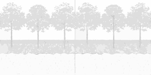A grayscale illustration depicting a row of stylized trees and grassy field © RanjanKumar