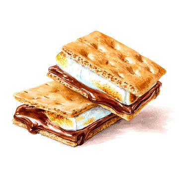 Watercolor vector illustration of Smores, isolated on white background.