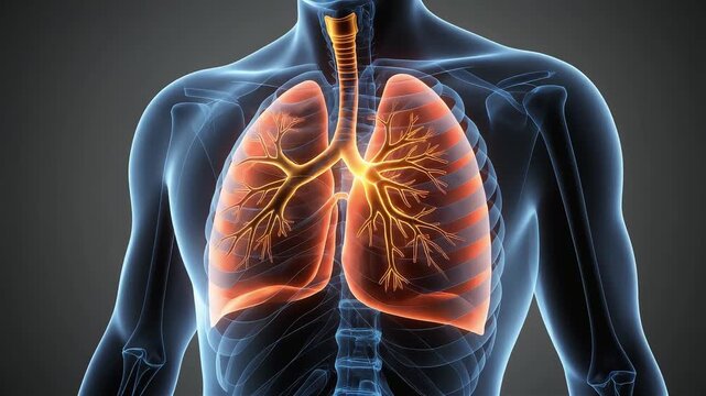 Ultra-pristine anatomical visualization of human lungs with precise bronchial-tree geometry and soft luminous airflow, creating a clean cinematic medical visual for respiratory health innovation.