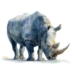 Obraz premium Rhinoceros, watercolor painting, vector illustration, isolated on a white background.
