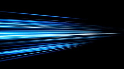 Vibrant blue and white light streaks on a dark background with motion blur effect.