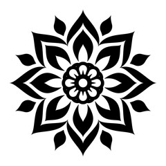 Simple Clean Bold Black And White Floral Mandala Silhouette Ornament