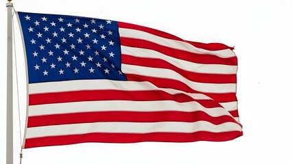 American flag waving on flagpole against clean white background