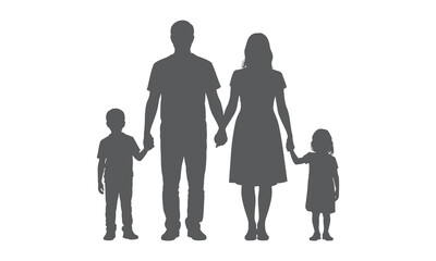happy family with tree kids standing silhouette