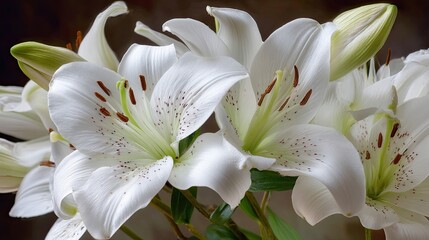 Close-up photograph of a bouquet of white lilies.