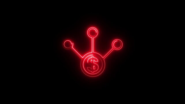 Neon red budget icon animation, financial allocation and money distribution symbol, finance and accounting concept, glowing money flow, business and investment