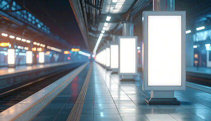 Modern Subway Station with Digital Advertising Billboards train platform