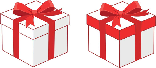 Two white gift boxes with red ribbon and bow