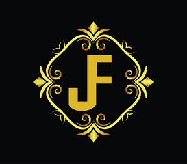 Luxurious Golden JF Logo | Elegant Ornamental Design | Premium Branding on Black Background 