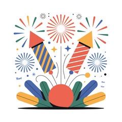 Obraz premium Colorful firework display with rockets and celebratory elements a festive illustration