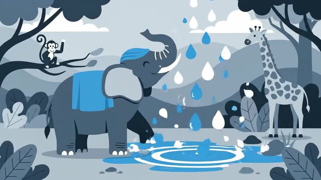 Elephant's Playful Moments: Splashing Water and Joyful Interactions in the African Wilderness