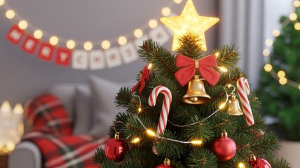 Miniature christmas tree with ornaments