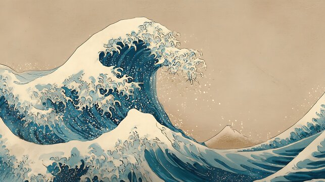 The great wave off kanagawa with mount fuji in the background.