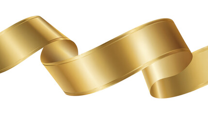 Elegant golden ribbon banner flowing and twisting across a transparent background, symbolizing achievement, celebration, award, luxury, premium quality, or festive announcement