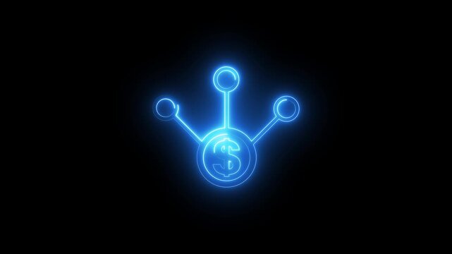 Neon blue budget icon animation, financial allocation and money distribution symbol, finance and accounting concept, glowing money flow, business and investment