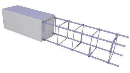 Reinforced structural beam - Rebars. reinforced concrete. 3D rendering isolated on white background. Ideal for professionals, educational, engineering, and industrial design.