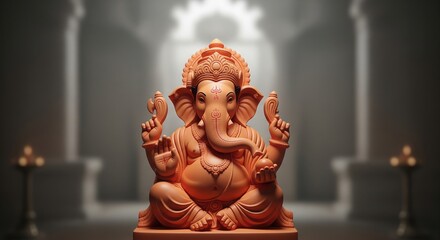 Siddhivinayak Ganesha Idol Detail. Gold Ornament Macro Devotion.