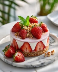 Delicious Strawberry and Cream Cheesecake with Granola Crust