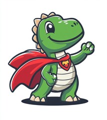 Fototapeta premium Superhero Green Dragon with Red Cape Cartoon Character
