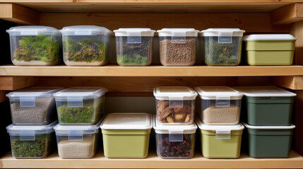 A meticulous organizer aligning bins by season on custom-built garage shelves, scanning barcodes on each container that link to a digital inventory list. cinematic color correction, natural uneven