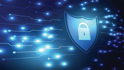 security shield and lock with circuit  board background © piggu