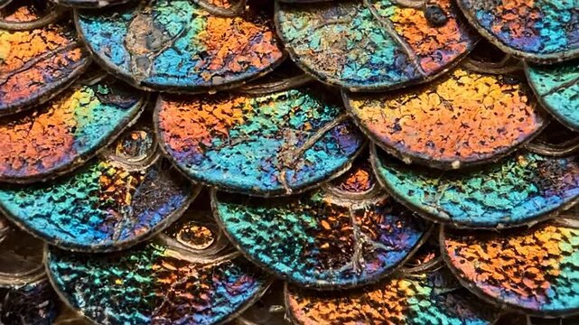 Close-up of Iridescent Beetle Scales with Vibrant Colors and Intricate Patterns.