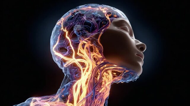 Mindscape: An artistic, intricate depiction of the human brain's neural pathways, illuminated and ethereal against a dark backdrop, symbolizing thought, consciousness, and the complexity of the mind.