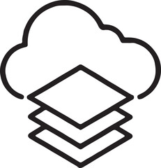 Minimalist Cloud Download Icon with Layered Data Stack and Bold DWNLOAD Text for Digital Platforms
