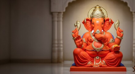 Fototapeta premium Siddhivinayak Lord Ganesha Idol. Calm Temple Background With Copy Space.