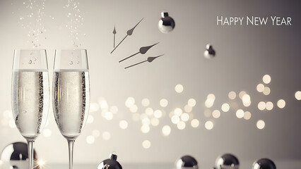 New Year Celebration, Champagne Toast, Festive Atmosphere, Photo, Elegant Setting, Close-Up View, Joyful Moment