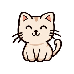 Cute cartoon cat with closed eyes and a happy smile
