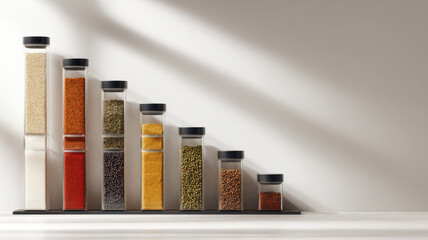 organizational order spice rack aligned like bar chart, clean teamwork metaphor