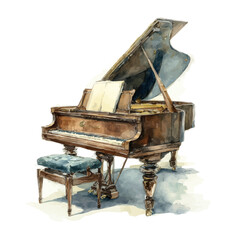 Watercolor illustration of Piano, vector artwork, isolated on white background. © Andrews