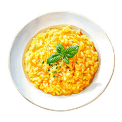 Watercolor illustration of Risotto Milanese, vector artwork, isolated on white background.