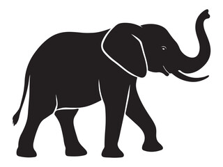 Silhouette vector of an elephant walking with its trunk raised illustration
