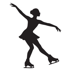 Silhouette vector of female ice skater performing  perfect spin pose black illustration