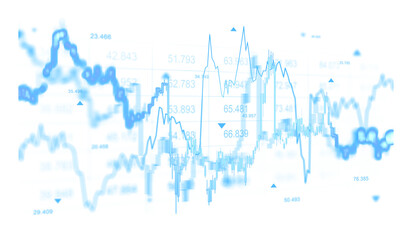 Abstract financial stock chart with blue data lines and blur effect on white background, showcasing...